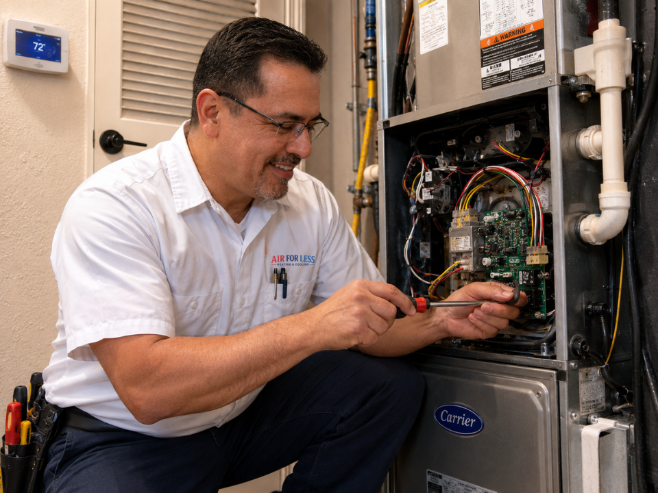 Air For Less technician repairing a heater